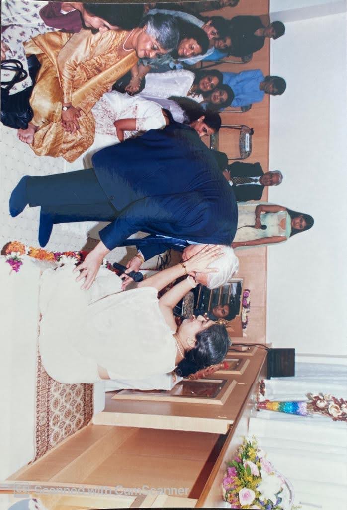 Traditional blessing at The Yoga Institute lineage gathering